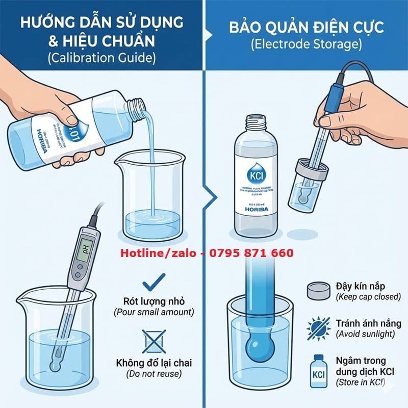 Hướng dẫn quy trình hiệu chuẩn máy đo pH đúng cách và cách bảo quản điện cực trong dung dịch KCl 3.33M