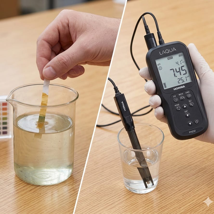 So sánh sự khác biệt giữa phương pháp đo độ pH bằng giấy quỳ tím truyền thống và sử dụng máy đo pH kỹ thuật số chính xác cao