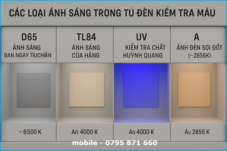 D65 TL84 UV trong tủ đèn kiểm tra màu