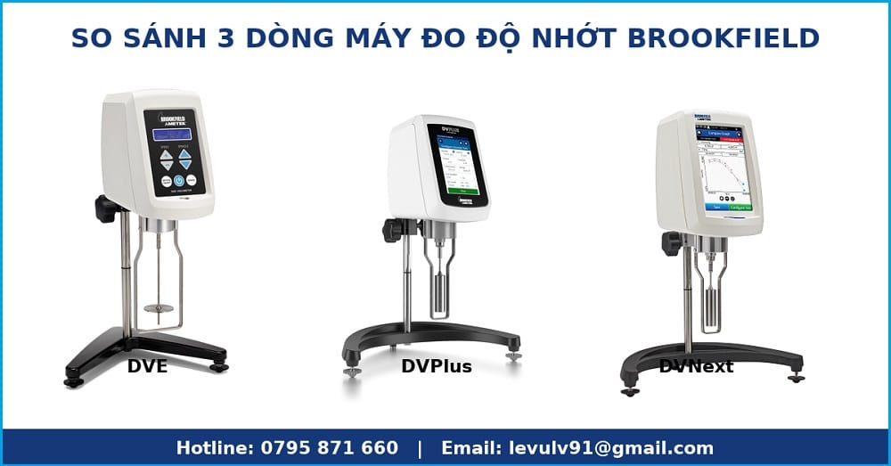 So sánh 3 dòng máy đo độ nhớt Brookfield gồm DVE, DVPlus và DVNext – thiết kế kỹ thuật số, hiển thị trực quan, ứng dụng trong phòng thí nghiệm và sản xuất