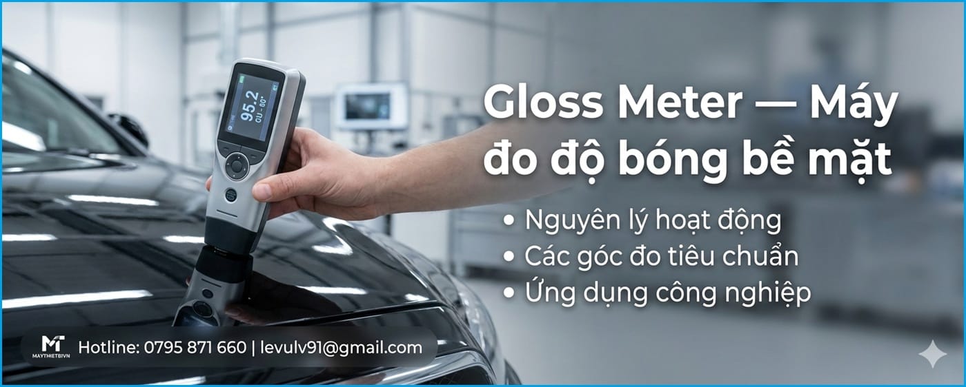 Banner giới thiệu máy đo độ bóng Gloss Meter 3nh: Nguyên lý, Tiêu chuẩn và Ứng dụng đo bề mặt sơn, nhựa, kim loại.