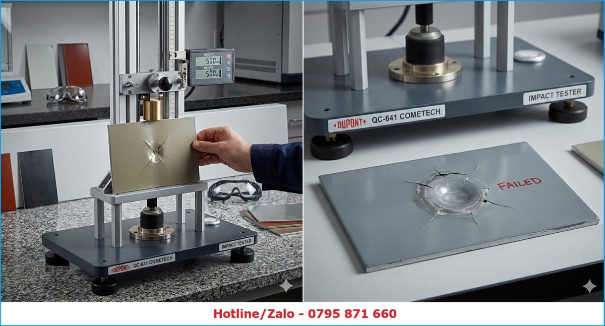 Máy đo độ bền va đập Dupont QC-641 Cometech kiểm tra vỡ nứt lớp sơn trong phòng thí nghiệm