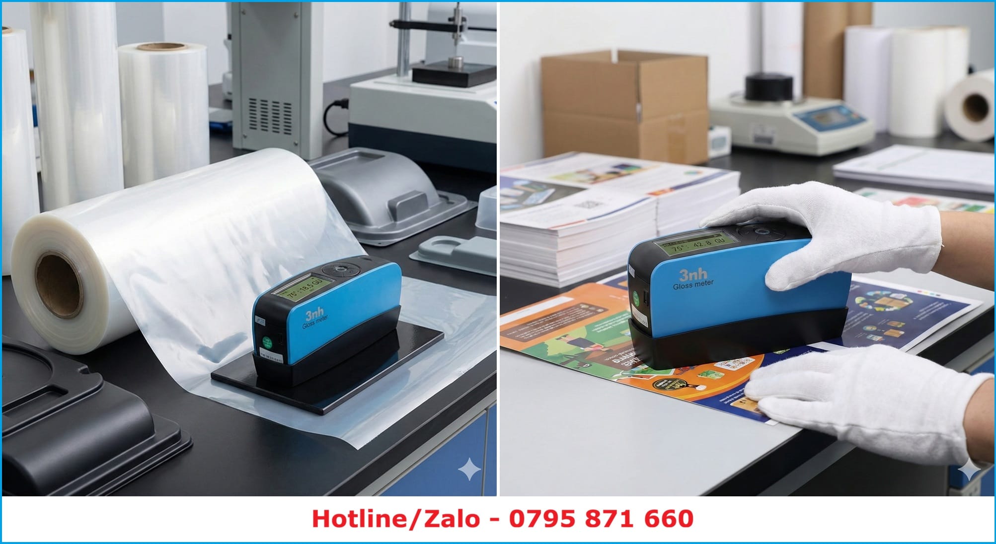 Thiết bị đo gloss cầm tay kiểm tra bề mặt màng film trong sản xuất