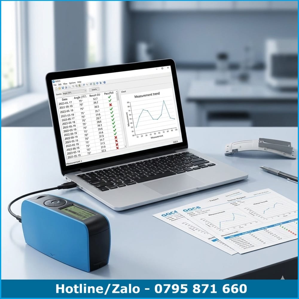 Thiết bị kiểm tra đo độ bóng model YG75 kết nối PC quản lý dữ liệu và kiểm soát chất lượng QC