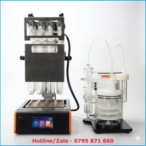 Hệ thống máy phá mẫu Kjeldahl Hanon SH520 tự động kết nối bộ trung hòa khí thải S403.