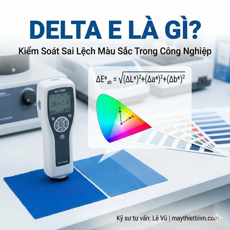 Delta E là gì? Hình ảnh minh họa công thức tính độ sai lệch màu sắc và máy đo màu quang phổ chuyên dụng - Tư vấn bởi Kỹ sư Lê Vũ.