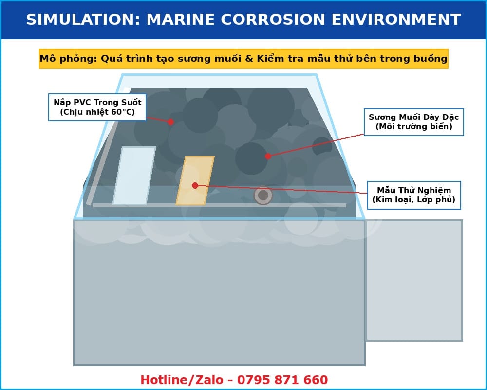 Mô phỏng quá trình thử nghiệm ăn mòn và phun sương muối bên trong máy CH-SH60