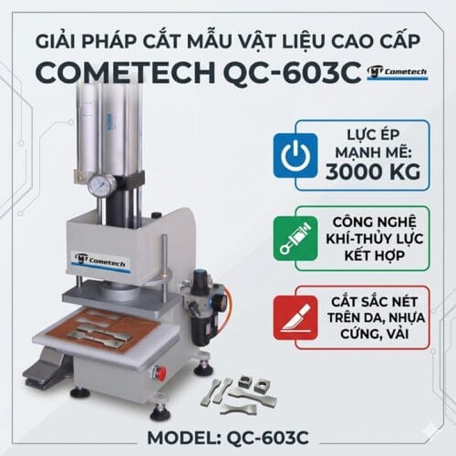 Ảnh bìa máy cắt mẫu vật liệu QC-603C Cometech chuyên dụng cắt nhựa cứng, vải và da thuộc
